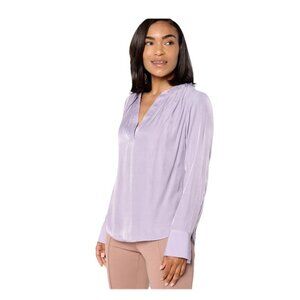beautiful by Lawrence Zarian Split V Neck Pleat Detail Women Medium Lilac
